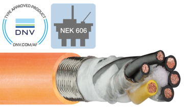 Cáp chainflex và logo của DNV và NEK